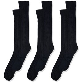 Jefferies Socks Girls 7-16 Classic Cable Knee High 3 Pair Pack, Navy, Large