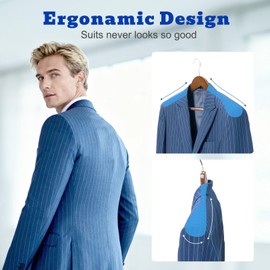 HOUSE DAY Wood Suit Hangers for Men, Smooth Wide Shoulder Wooden Hanger with Non Slip Pant Holder, Wide Hangers for Suits, Coats, Jackets, Heavy Wide Clothes Hanger 2 Pack, Walnut