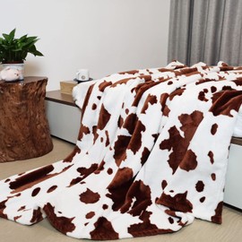 AUIVTY Cow Blanket, Brown Cow Print Blanket for Kids Adults, Soft Fleece Cow Throw Blanket Cowhide Decor for Couch Sofa Bed (Brown,50x60 Inch)