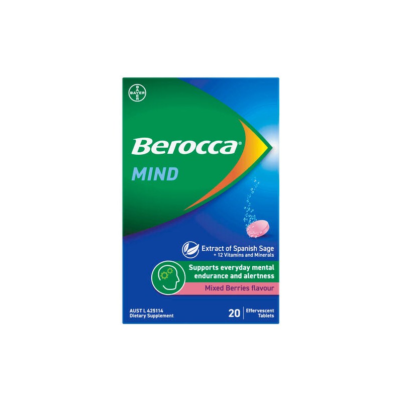 Berocca Mind Mixed Berries Effervescent Tablets, Vitamin B & C,