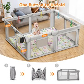 Foldable Baby Playpen with Play Mat, 71x59 Extra Large Foldable Playard with Portable Design, Indoor & Outdoor Baby Fence, Safety PlayYard for Babies, Toddlers, Kids and Children’s