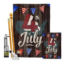 Breeze Decor 4th of July Kit Patriotic Fourth Independence Day Fireworks BBQ United State American Decoration Banner Small Yard Gift Double-Sided, House & Garden Flags Set w/Flagpole, Made in USA
