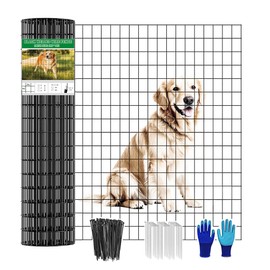 YAGJIA Welded Wire Fence 48inch x 50ft, Black PVC Coated Garden Fencing, 2 inch x 3inch 16Gauge Chicken Wire Fence Roll, Anti-Rust Metal Fencing for Yard Plant Protection Poultry Netting