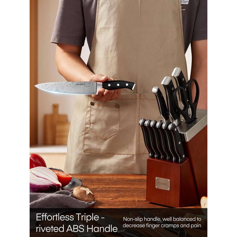 Knife Set, FOHERE 14 Pieces Self Sharpening Knife Block Set,