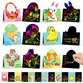 EMOME 36 Pack Easter Cards for Kids, Happy Easter Crafts Greeting Cards for Classroom Exchange, DIY Scratch Paper Art and Craft for Party Favors Supplies Games