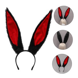 SAFIGLE Cosplay Bunny Ear Headband Cute Rabbit Ear Hairband for Parties Stage Performances and Photo Shoots Black Fur with Red Lining Adorable Costume Prop