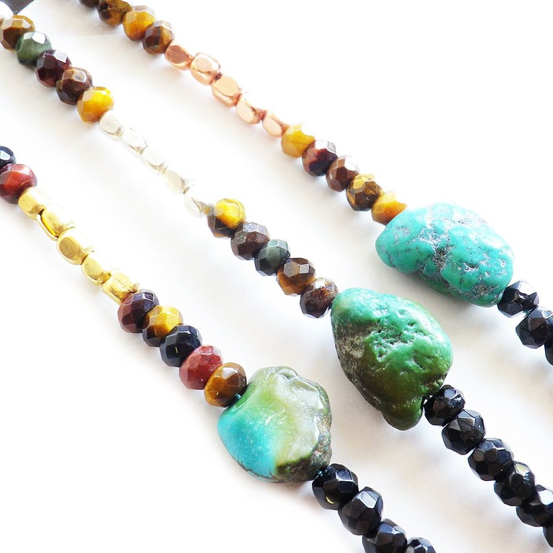 COMODO VIENTO Men's Black Spinel Necklace, Turquoise, Tiger Eye, Half