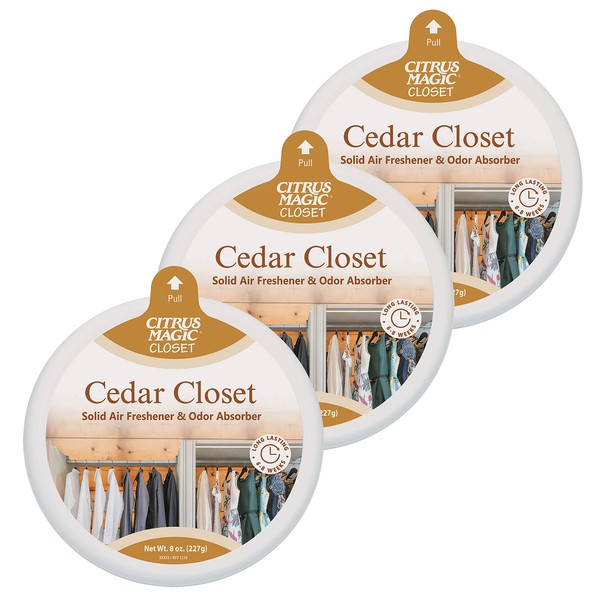 Citrus Magic Odor Absorbing Solid Air Freshener for Closets, Cedar, 8-Ounce, Pack of 3