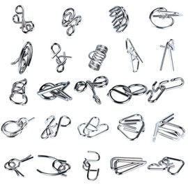 Qanmua 24-Piece Puzzle Games Set, IQ Puzzle Puzzle Set 3D Brainteaser Metal Puzzle IQ Games Set Patience Games for Children, IQ Games Puzzle Ring Gifts for Adults Students and Children