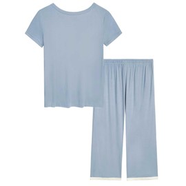 Joyaria Capri Pyjamas for Women Cooling Bamboo PJs for Ladies Night Sweats Petite (Pale Blue, Small)
