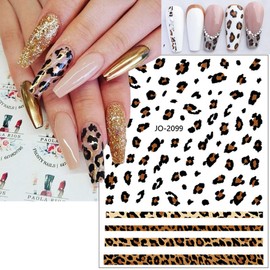 Leopard Nail Stickers for Nail Art,6Sheets Self-Adhesive Leopard French Nail Decals for Designer DIY Nail Art Supplies Pink Blue Brown Leopard Design 3D Nail Art Stickers for Women Girls Manicure Tips