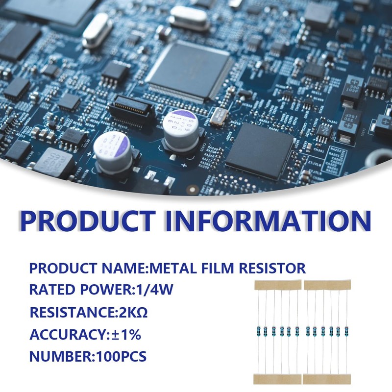 Innfeeltech 100 Pcs 1/4W 1% Tolerance 2K Ohm Metal Film