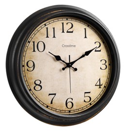 Crosstime 16 Inch Wall Clocks Battery Operated Silent Vintage Retro Round Large Wall Clock for Living Room, Office, Farmhouse Decor- Bronze