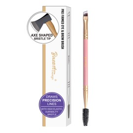 Sharp Fine Line ULTRA THIN Stiff Brow Brush for PRECISION Eyebrow Duo Ended Angled Eyebrow Brush with Spoolie Eyelash Spiral Mascara Brush (Pink & Matte Gold)