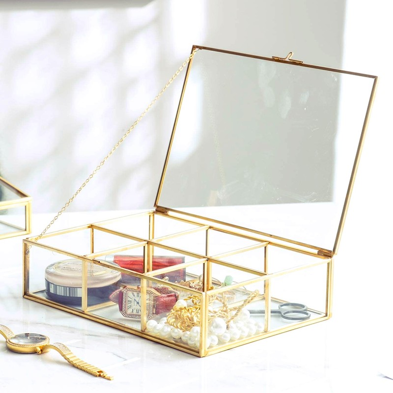 Levilan Golden Vintage Glass Box Clear Glass & Brass Metal