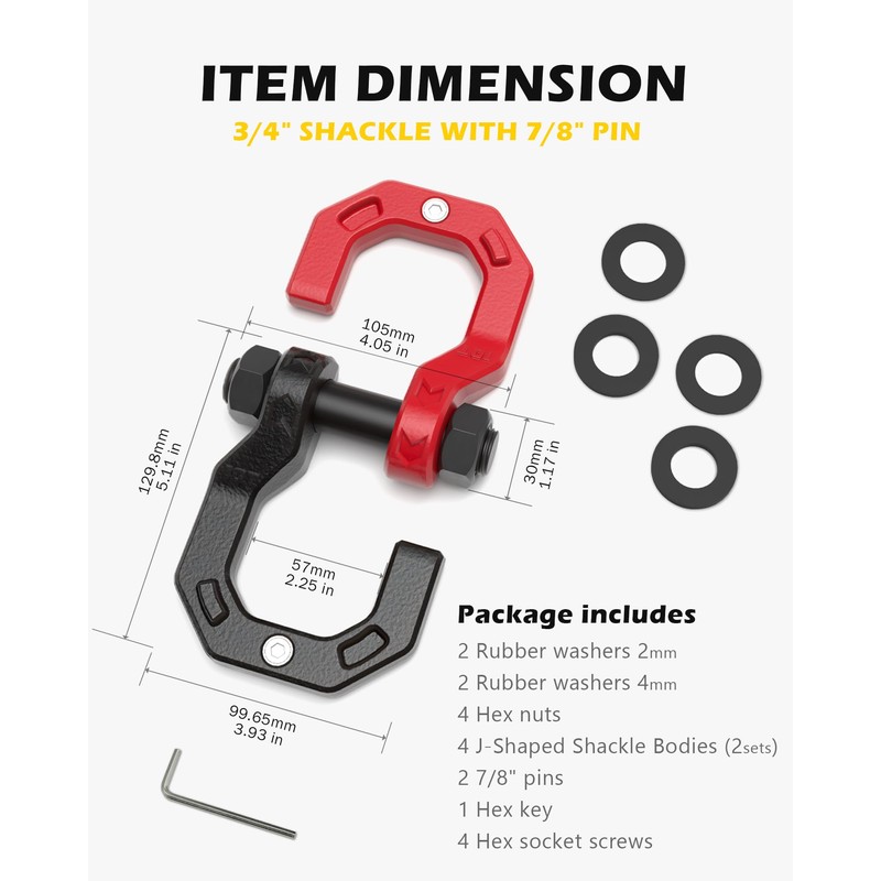 A-BOAR 3/4" D-Ring Shackles, Heavy Duty Forged Steel Shackles with