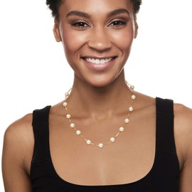 Ross-Simons 8-8.5mm Cultured Pearl Station Necklace in 18kt Gold Over Sterling. 18 inches