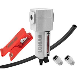 Vixen Air 3/8" NPT in-line Aluminum Air Filter (Water Trap/Separator) for Air Ride/Suspension/Air Tools Silver with 1/2" OD Hose (4FT), Two 3/8" NPT Male PTC Fittings and Hose Cutter Kit VXK3912C