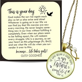 Christian Necklace He Who Began Good Work Bible Quote Ichthys Jewelry 24"