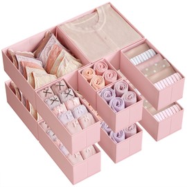 SONGMICS Drawer Organizer, Dresser Drawer Organizers, Set of 12, Foldable Fabric Storage Bins for Socks, Underwear, Bras, Ties, Scarves, Jelly Pink URDZ006R01