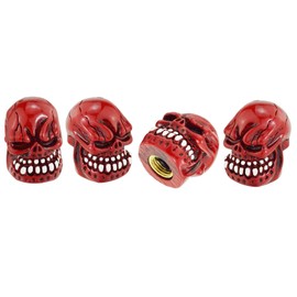 Abfer Skull Valve Wheel Cap Car Tire Stem Caps Dust Pressure Cover for Most Vehicle Truck Motorcycles Bikes, Red