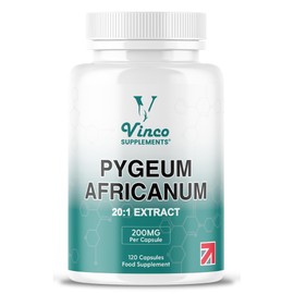 Vinco Pygeum Africanum 4,000mg Equivalent - 200mg of 20:1 Extract - 120 High Strength Capsules - 13% phytosterols - Prostrate Health Supplement - Non-GMO & Gluten Free – Made in UK