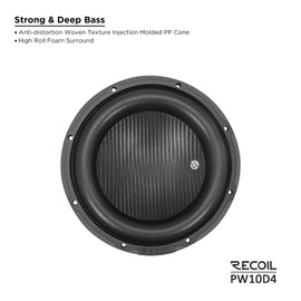 Recoil PW10D4 Car Audio Subwoofer 10 Inch 1200 Watts Power Dual 4 Ohm Voice Coil