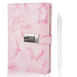 Diary with Lock, A5 Marble Secret Journal Notebook, 192 Pages Waterproof Locked Diary Planner Organizer with Pen, Secret Diary Locking Journal Notebook for Girls and Women, 8.5 x 5.7 Inch, Pink (Pink Marble Pattern Diary)