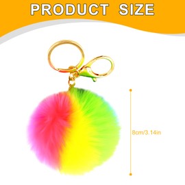 Bojueshaw Rainbow Pom Pom Keyring,Fluffy Keychain,Faux Fur Ball Pendant with Key Ring,Soft Plush Keyring for Women Girl Handbag Backpack Hanging