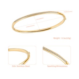 KRFITYA Cubic Zirconia Bangle Tennis Bracelet, Women Stainless Steel Hinged Jewelry Crystal Oval Bracelet Present for Her(Gold)