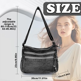 AdiStylinno Denim Purses for Women, Large Capacity Jean Tote Bag Retro Canvas Shoulder Bag Trendy Hobo Bag Crossbody Bag (Black)