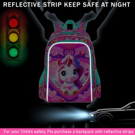 3PCS Unicorn Backpack, Water Resistant Girls Bookbag Set with Lunch Box, Cute Kids School Bag for Preschool Toddler - Heart Unicorn