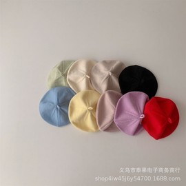 Stylish Baby Formal Korean Knit Painter Hat for Girls - Solid Color, All-match Free Size/Pink 3ea