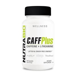 Nutrabio - CaffPlus - Cafeina de Doble Fuente con 200 mg de Teanina - 60 capsulas - 60 Ser- Sin Gluten - Sin OMG - Apta para Vegetarianos