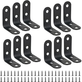 12 Pcs Right Angled Brackets, 40x40x18 mm Small Metal Brackets with 48 Screws, L Shaped Bracket, 90 Degree Corner Bracket, Right Angle Stainless Steel Corner Black Brackets, for Wood Chair Bookshelf