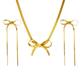 XFSRG Jewellery Sets for Women Elegant Jewellery Set with Flat Chain and Bow Earrings for Daily Wear, Stainless Steel