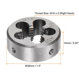 TA-VIGOR 1pc M16 x 2 Metric Adjustable Threading Die, High Speed Steel Right Hand Round Die for Processing, Correcting or Cleaning External Threads (Metal, Plastic)