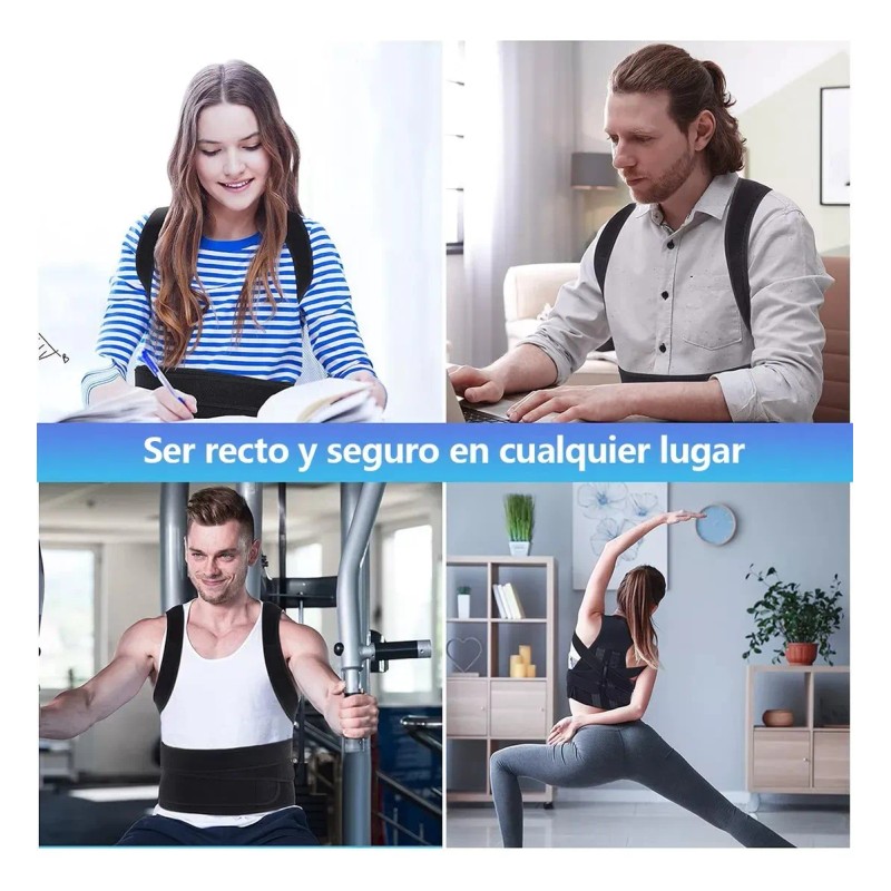 Soporte De Espalda Transpirable Y Ajustable Anti Joroba Full Negro