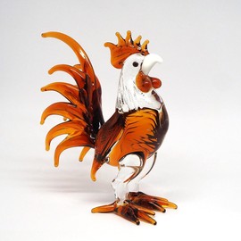 ZOOCRAFT Hand Blown Glass Chicken Figurine Murano Style Farmhouse Decor, Rustic Chicken Collectible, Artisan Lampwork Gift (Brown Rooster)