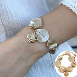 Beach Bracelets for Women Starfish Bracelet Irregular Pearl Shell Bracelets Boho Summer Charm Bracelet Beach Party Holiday Vacation Jewelry for Women (white)