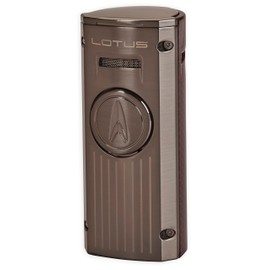 Lotus Minister Table Cigar Lighter with Quad Wind-Resistant Torch Flames, All Metal Housing, Large Fold-Out Cigar Punch, Large Flame Adjuster, Extra Large Fuel Tank (Gunmetal & Red Carbon Fiber)