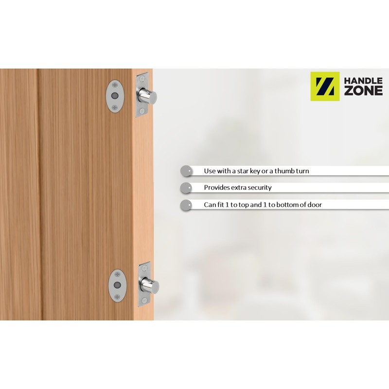 HANDLEZONE® 2 Pack Mortice Security Door Bolts, 60mm Rack Bolt
