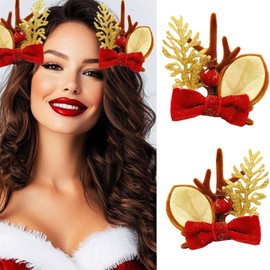 1PCS Christmas Hair Clips Reindeer Antlers Hair Accessories - ZWENJIE Cute Gold Glitter Antlers Ears Hair Holder With Christmas fruit Hairwear Holiday Headband Christmas Hairpins Deer Horns Barrette
