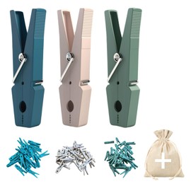 herbeschick.® Recycled Plastic Clothes Pegs, Pack of 24, Made in Portugal, Robust and Durable, Three Colours, with Practical Storage Bag, Sustainable, Extra Strong Spring (Green)