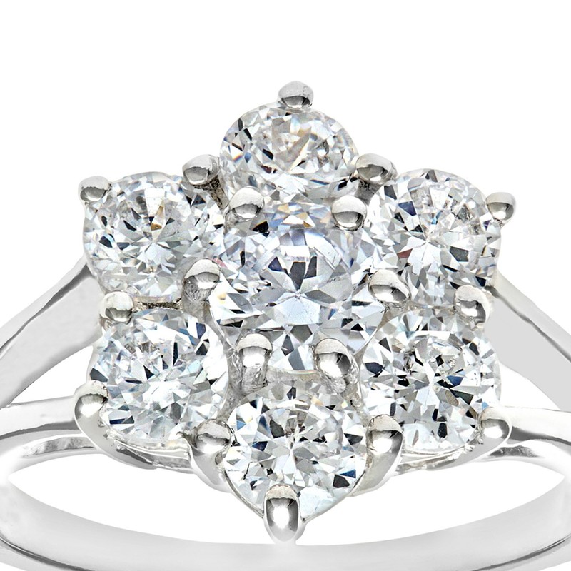 Silver Cubic Zirconia Set Cluster Ring J