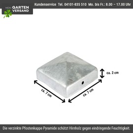 Set of 10 post caps, pyramid, dimensions 7 x 7 cm (71 x 71 mm), square, made of steel, hot-dip galvanised, fence post cover, post cover