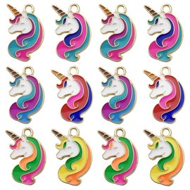 QIAMNI 24 Pieces Cute Unicorn Charm Pendants Enamel Metal Rainbow Color Unicorn Necklace Charms for Earrings Bracelet Keychain DIY Crafts Jewelry Making, Metal