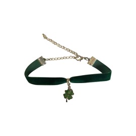 dunns-jewels Green Velvet 10mm Choker with a 12mm Green Four Leaf Clover