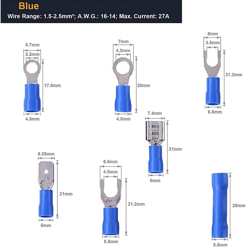Voyzdx Kit de Terminales Eléctricos 200PCS Aislados, Doble Macho/Hembra Crimp