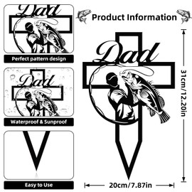 Rngmsi Grave Decorations for Cemetery - Memorial Grave Markers for Dad Humans Fishman Metal Sympathy Garden Stakes for Loss of Father